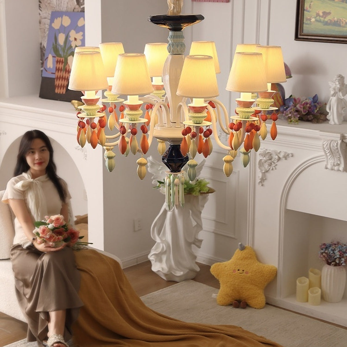 
Pastel Ceramic Single-Tier Chandelier
